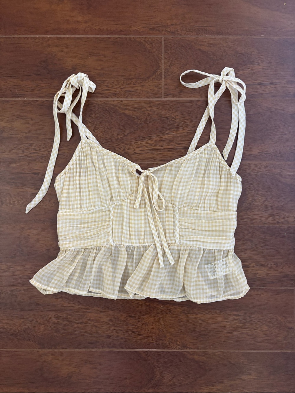 American Eagle Outfitters Yellow Gingham Tie-Shoulder Crop Camisole